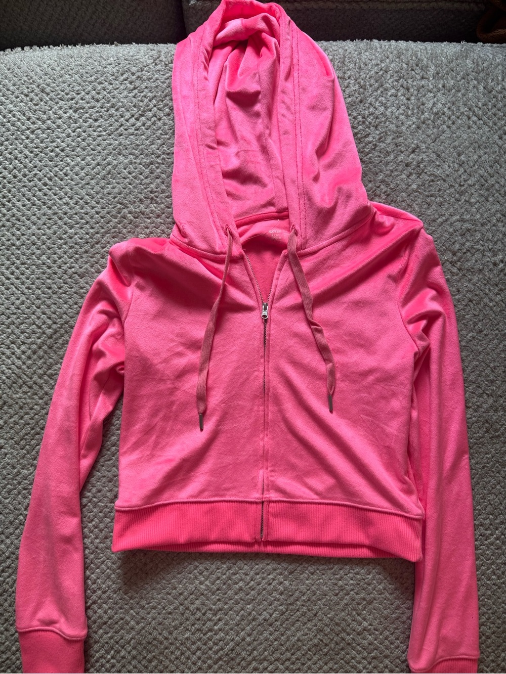 Y2K Style Aerie Bright Pink Small Cropped Zip-Up Hoodie